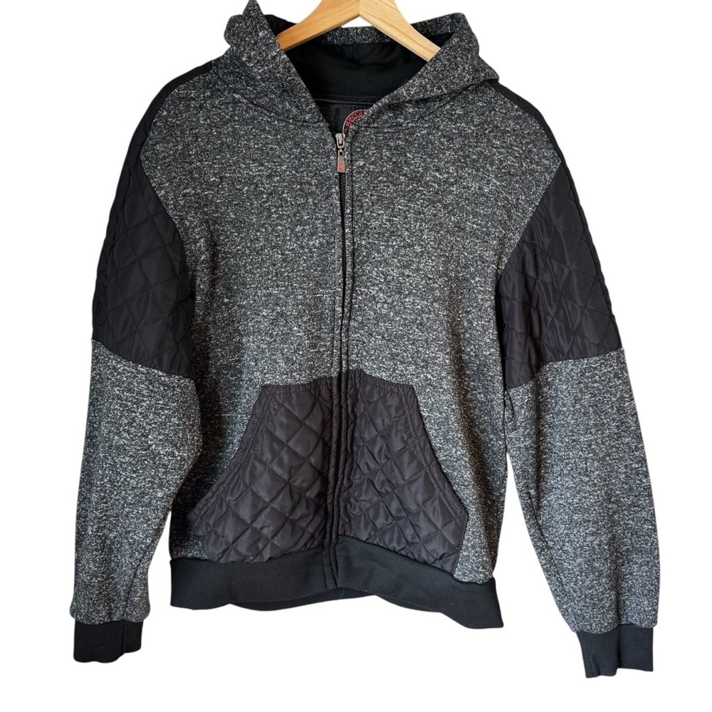 Mecca Men’s Gray Fleece Jacket Size Large- Full Zip Front Pocket-Logo on Sleeves